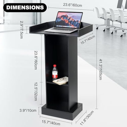 Black Podium Stand for Lectern, Presentation, Church, Classroom, Shelf Adjustable - color: Black