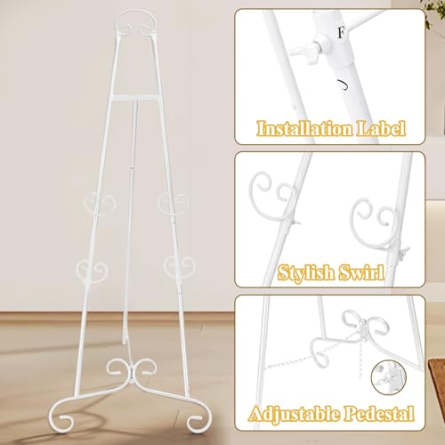 White Easel Stand for Sign, Adjustable Display Easel Stand with Chain, Wedding Poster Stand, Perfect for Displaying Photos, Artwork, Picture Frames etc - color: White