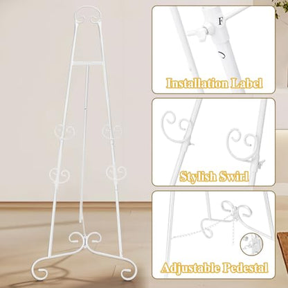 White Easel Stand for Sign, Adjustable Display Easel Stand with Chain, Wedding Poster Stand, Perfect for Displaying Photos, Artwork, Picture Frames etc - color: White