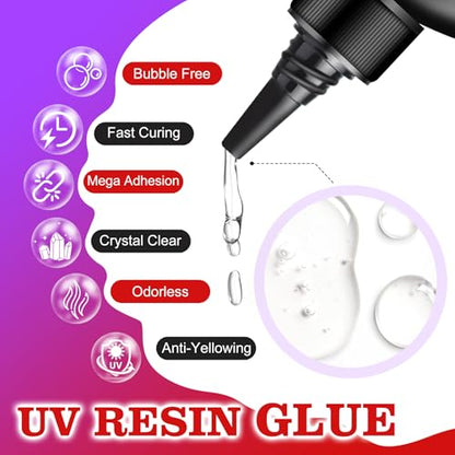 UV Resin Kit with UV Light, 60g 5-Second Cure Transparent UV Glue with Rechargeable UV Flashlight, Fast Curing Resin for Plastic Welding, Jewelry Bonding, Acrylic, Craft Projects, Glass Repair