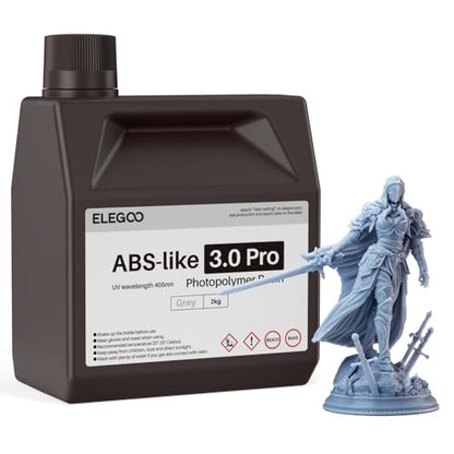 ELEGOO ABS-Like Resin 3.0 Pro, Higher Scratch-Resistance 3D Printing Photopolymer Resin, 405nm UV Resin for MSLA/DLP/LCD Printers Fast Curing High Precision Non-Brittle, Grey 2000g - color: Grey, size: L-2000g
