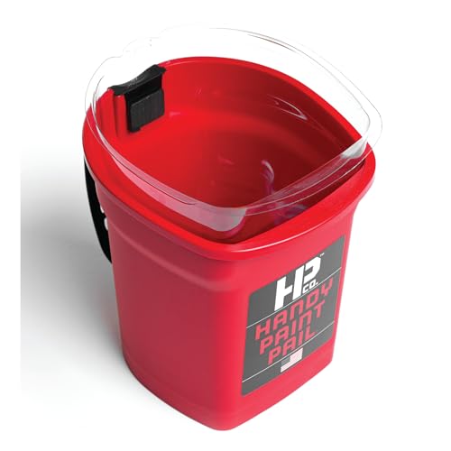 Handy Paint Pail Kit, 32 fl oz Paint Holder with 6 Disposable Liners, Snap-On Lid and 2-Inch Angled Mini Brush for Trim, Cut-Ins, and Small Painting Projects, Red Kit