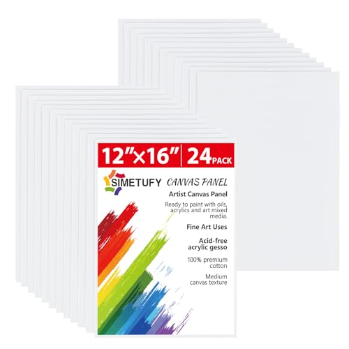 Simetufy 24 Pack 12 x 16 inch Large Canvas Boards for Painting- Gesso Primed Acid-Free 100% Cotton Canvas Panels for Acrylics Oil Watercolor Tempera Paints - size: 12"x16"