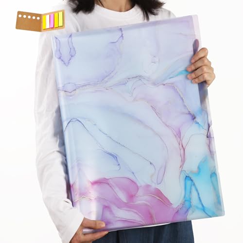 Qunrwe Portfolio Folder for Artwork,A3 Art Portfolios Case 60 Pages,Marble Blue Diamond Painting Storage Book,11.8 x 16.5 inch Pocket Protector with Index Stickers,Report,Photo - color: Marble Blue-60 Sleeves-no Button