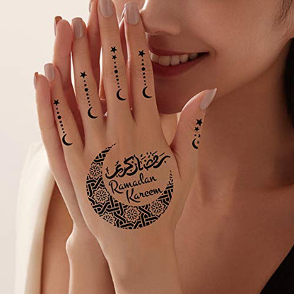 Xmasir 10 Sheets Henna Tattoo Stencil Kit Ramadan Tattoo Templates Eid Temporary Tattoos Stickers Reusable Set for Body Art Paint - size: 10P
