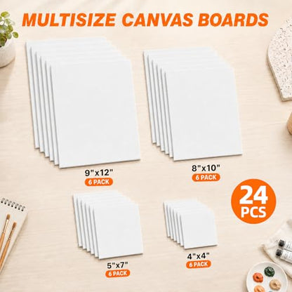 CONDA 24-Pack Mixed Size Canvas for Painting, 6 of 5x7, 6x6, 8x10, 9x12 Paint Canvas Boards, 100% Cotton Triple Primed Canvases Bulk, Art Supplies for Kids & Adults, Oil Painting & Canvas Art Creation - size: 24 Pack