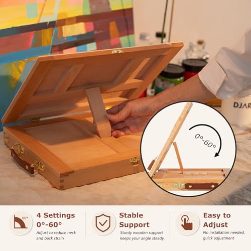 DJAR Tabletop Sketchbox Art Easel with Storage & Palette, Solid Beechwood | Hold Canvas up to 11" x 14", Compact Adjustable & Portable Stand for Painting, Sketching, Drawing and Art Supplies Storage - style: Tabletop Easel