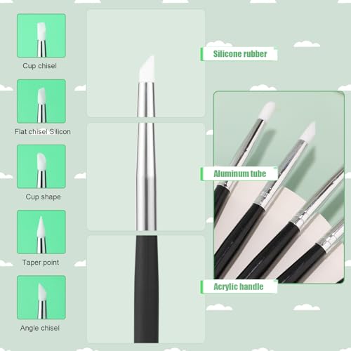 9pcs Silicone Clay Sculpting Tools, Double-Ended Dotting Tools Polymer Clay Pottery & Ceramic Metal Ball Stylus Kit for Embossing Shaping Painting Nail Art DIY Crafts