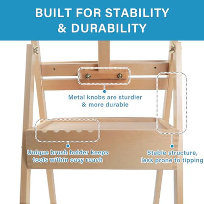 Large Wooden H-Frame Studio Easel, Solid Beechwood Easel Stand with Storage Drawer, Height Adjustable to 35Inches High, Suitable for Painting, Sketching and Displaying, Natural - style: Basic Natural