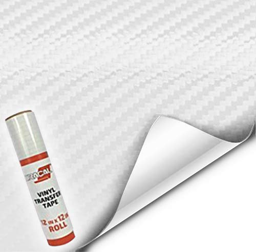 VViViD Craft 3D Carbon Fibre Textured Vinyl Sheet 1ft x 5ft for Silhouette, Cricut and Cameo Machines Including 12" x 12" Sheet of Transfer Paper (White) - color: White