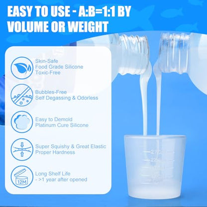 Liquid Silicone for Taba Squishy Kit, 7oz Fast Cure Squishy Gel 1:1 AB Ratio Mixed, Super Soft Silicone Rubber for Squishy Maker, Cat Paw Casting, DIY Decompression Gift Perfect for Beginners - size: 200g