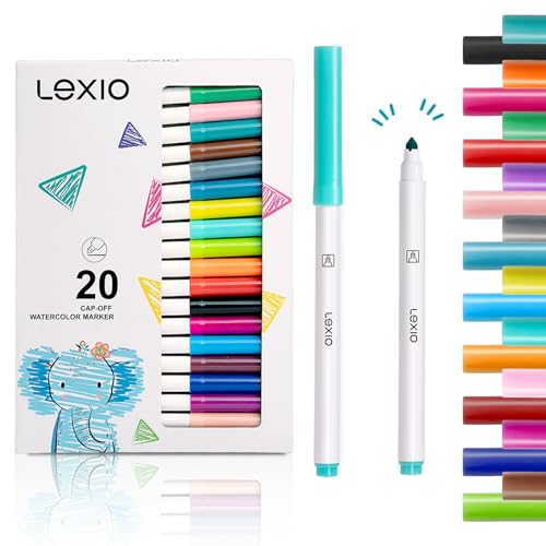 Lexio Washable Markers For Kids, 20 Vibrant Coloring, Washable Non Toxic Markers for Toddlers, Conical Tip, Drawing Essentials for School Classroom, Coloring Book, Art & Craft Supplies - size: 20 Count (Pack of 1)