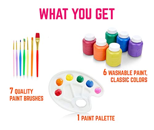 Kids Painting Set, Washable Paint for Kids 6 Colors, 7 Paintbrushes, Paint Palette, Non-Toxic Toddler Painting Set 2 oz Each, Tempera Paints for Art, Crafts, Finger Paints Gifting Bundle - style: Washable paint