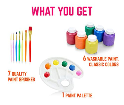 Kids Painting Set, Washable Paint for Kids 6 Colors, 7 Paintbrushes, Paint Palette, Non-Toxic Toddler Painting Set 2 oz Each, Tempera Paints for Art, Crafts, Finger Paints Gifting Bundle - style: Washable paint