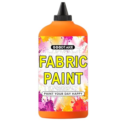 GOODTAKE Fabric Paint for Canvas - 10.5 fl.oz Textile Acrylic Paint Art Dye - Washable, Vibrant Colors - DIY Clothing, Bags, Shoes, T-shirt - Permanent, Non-Toxic, Fast-Drying (Orange, 10.5 Fl.Oz) - color: Orange, size: 10.5 Fl Oz (Pack of 1)