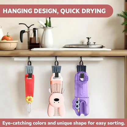 Cup Lid Cleaning Brush, 3 in 1 Lid Cleaner for Tumblers and Water Bottles, Gap Cleaning Brush with Straw Hole Detail Tool, Multifunctional Brush for Daily Use (Pink Purple) - color: Pink Purple