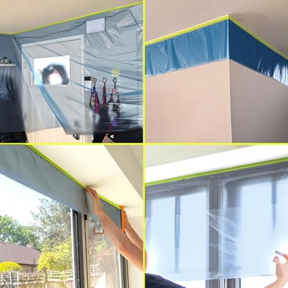Tangibay Pre-Taped Masking Film for Painting - 44" x 66' Painters Plastic Sheeting with Automotive Paint Tape and Drape for Covering Cars, Walls, Windows and Furniture Protection (12 Rolls) - size: 12 Rolls: 44"