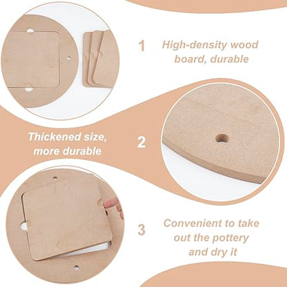 BENECREAT 11.8inch Diameter Pottery Wheel Bats with 4pcs Square Inner Bats, Pre Drilled Round Clay Throwing Bats for Potters Clay Artists Spinning Clay,Making Ceramics, 9mm Thick