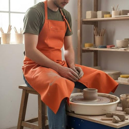 Baoblaze Waterproof Apron Heavy Duty Canvas Workwear Artist Smock Adjustable Neck Strap Split Leg Design Multiple Pockets Suitable for Pottery Art, Apricot-green