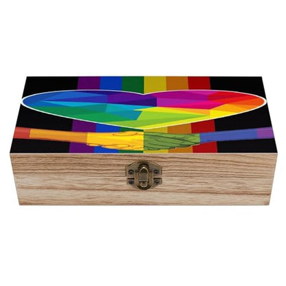 LGBT Rainbow Gay Pride Flag Handshake Love Pride Day Jewelry Box Wooden Rustic Multi-Purpose Organizer with Front Clasp for Jewelry, Crafts, Accessories & Small Items - color: style-9