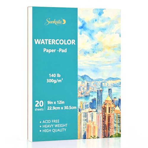 Suokata Watercolor Paper Book, 9 x 12 Inches, 300 GSM Cold Press Paper Pad | 140lb Thick Paper for Watercolor, Gouache and Acrylic Paints, ideal Art Supplies for Beginners, Artists, Students and Adults - color: Teal