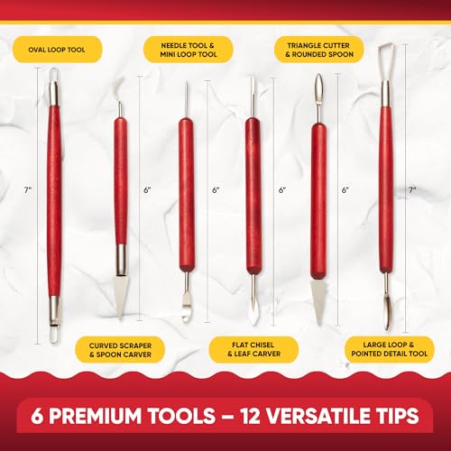 6 Pcs Clay Sculpting Tools for Air Dry & Polymer Clay, 6pc Pottery Tools Set for Modeling Clay, Ceramics & Wax Carving, Stainless Steel Double Ended Kit for Sculpting, Shaping & Pottery Art - size: Pack of 6