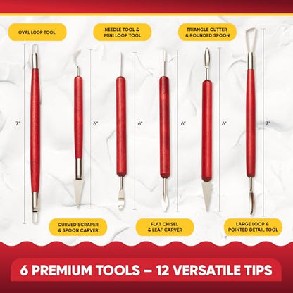 6 Pcs Clay Sculpting Tools for Air Dry & Polymer Clay, 6pc Pottery Tools Set for Modeling Clay, Ceramics & Wax Carving, Stainless Steel Double Ended Kit for Sculpting, Shaping & Pottery Art - size: Pack of 6