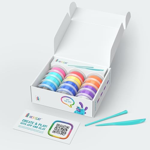 HEY CLAY - Beasts Set-Colourful Modeling Kids-Air Dry Clay Kit 15 cans and Sculpting Tools with Fun Interactive Instructions App, Multicoloured - style: Beasts