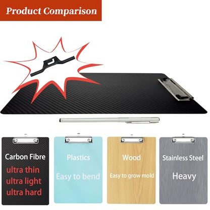 9.4 * 12.6 * 0.06inch Carbon Fiber clipboard,Ultra Hard&Weight Light&Portable,Strong Black Low Profile Clip with Hook&Pen Holder,Letter/A4 Size Writing Board,Classic 3k Twill - color: Black Clip, size: 9.4*12.6*0.06inch+1Clip