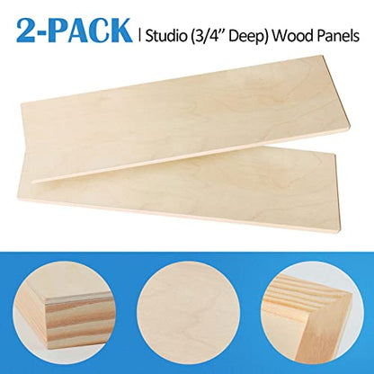 Falling in Art Unfinished Birch Wood Panels Kit for Painting, Wooden Canvas 2 Pack of 6x24 Studio 3/4" Deep, Cradle Boards for Pouring, Art, Crafts, Burning and More - size: 6'' x 24''
