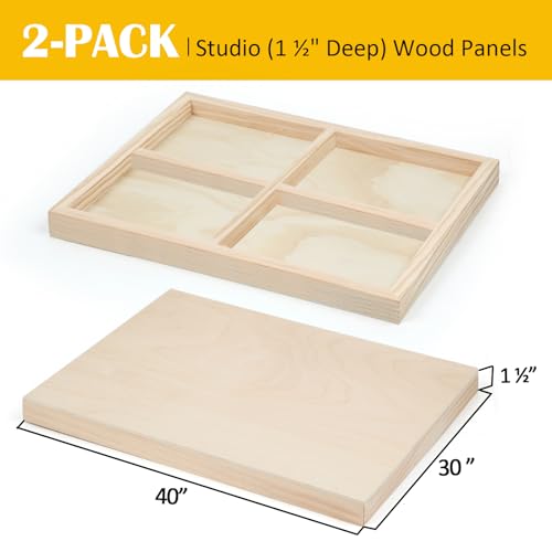 Falling in Art 2 Pack Unfinished Wooden Canvas Panels, 30x40 Gallery Birch Wood Panels Kit, 1 1/2" Deep Art Cradle Boards for Acrylic Painting, Pouring and Burning - size: 30*40 2 Pack