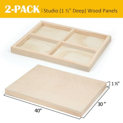 Falling in Art 2 Pack Unfinished Wooden Canvas Panels, 30x40 Gallery Birch Wood Panels Kit, 1 1/2" Deep Art Cradle Boards for Acrylic Painting, Pouring and Burning - size: 30*40 2 Pack