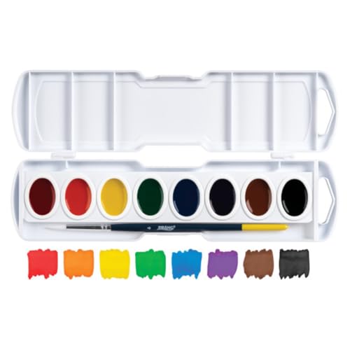 Prang Semi-Moist Watercolors 8-Color Refillable Oval Pan Set with Size 6 Paintbrush, Class Pack of 36 - style: 8 Count (Pack of 36)