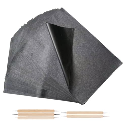 STOBAZA 55pcs Black Carbon Transfer Paper for Tracing with Dual Tip Stylus Pens, Reusable Design and Enhanced Clarity, Suitable for Canvas, Wood, Paper, and Other Artistic Surfaces