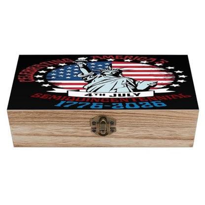 Celebrating Americas 4th July Semiquincentennial 1776 2026 Statue Of Liberty America Flag Jewelry Box Wooden Rustic Multi-Purpose Organizer with Front Clasp for Jewelry, Crafts, Accessories & - color: style-1