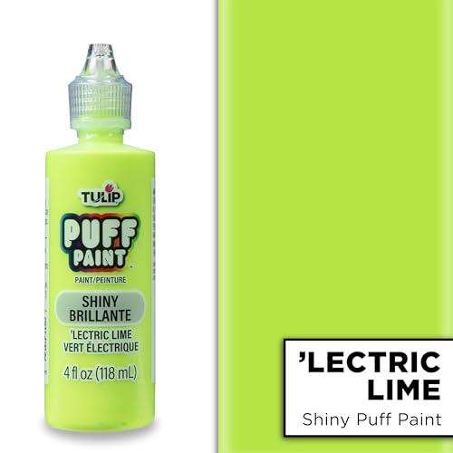 Tulip Puff Fabric Paint , Permanent Craft Paint for Clothes, DIY Projects, Notoxic, 4 fl oz, Shiny 'Lectric Lime - color: SHINY LECTRIC LIME, size: 4 Fl Oz (Pack of 1)