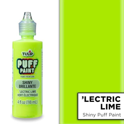Tulip Puff Fabric Paint , Permanent Craft Paint for Clothes, DIY Projects, Notoxic, 4 fl oz, Shiny 'Lectric Lime - color: SHINY LECTRIC LIME, size: 4 Fl Oz (Pack of 1)