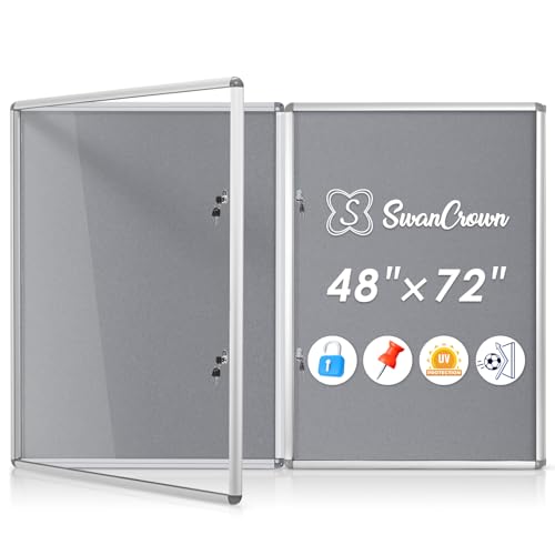 SWANCROWN Enclosed Bulletin Board 48x36in, Tamperproof Lockable Grey Felt Board Wall Display Case with 2 Locks for Office School Commerce, Aluminum Frame, Pack of 2 - color: Sliver-g, size: 2 Pack 48x36 in