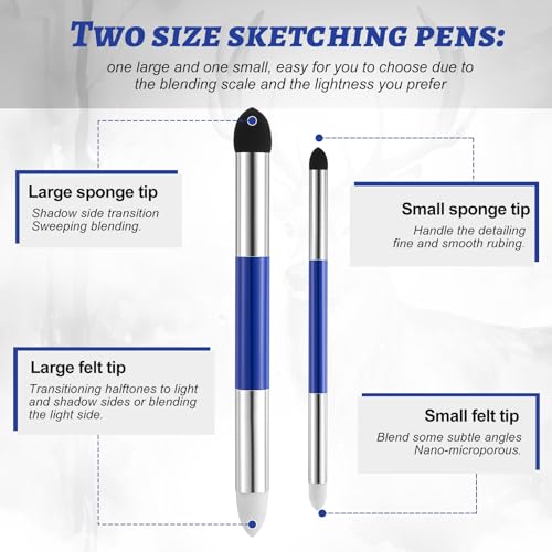 Kosiz 12 Pcs Blending Sponge Pen Double Headed Rub and Buff Washable Sketch Rubbing Sponge Brush Wipe Reusable Blending Stump Drawing Art Blenders for Artist Highlight Shadow Detail Tool (Blue) - color: Blue