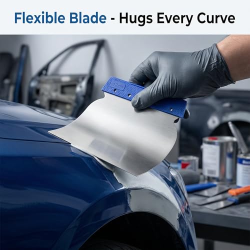 4 Pcs Metal Body Filler Spreader Set, Stainless Steel Putty Knife Kit for Bondo & Glaze, Flexible Reusable Auto Body Repair Tools Scraper for Resin 3D Print Removal (Sizes 2, 3, 4,.5 Inch)