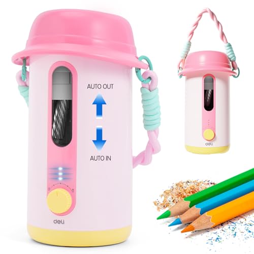 Electric Pencil Sharpener, Low Noise Fully Automatic Pencil Sharpener for Classroom,6.9-10.8mm Colored/Jumbo Pencils, Auto in & Out,Rechargeable Hands-Free Sharpener for Home/Office, Pink - color: Pink