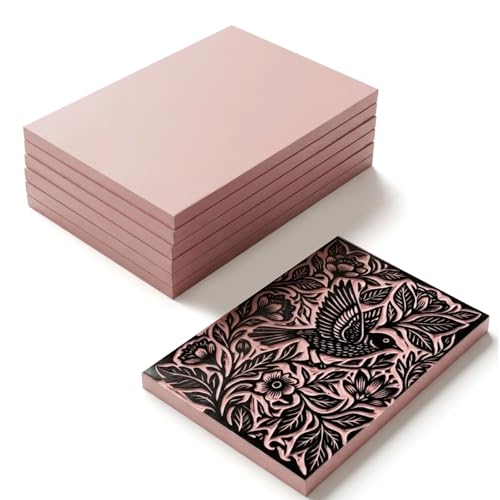 6 Pack Linoleum Blocks for Printmaking, 4x6 Inch Soft Rubber Carving Blocks for Stamp Making, Pink Linocut Blocks for Printmaking Supplies, Block Printing Kit for Beginners & Professionals