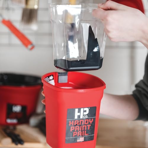 Handy Paint Pail Kit, 32 fl oz Paint Holder with 6 Disposable Liners, Snap-On Lid and 2-Inch Angled Mini Brush for Trim, Cut-Ins, and Small Painting Projects, Red Kit