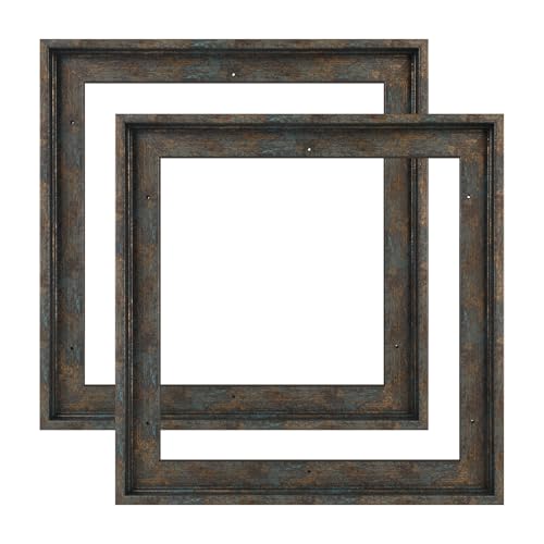 Canvas Floater Frame for 8x8 Oil Paintings, 2 Pack 0.9" Deep Canvas Floating Frame for Vintage Art Prints Abstract Artwork Industrial Office Gallery Exhibition Wall Decor (Rustic Blue Gold) - color: Rustic Blue Gold, size: 8x8"