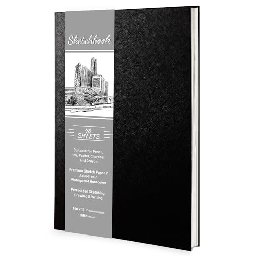 Hardcover Sketch Book 9" x 12", Sketchbook Drawing Pads, 160GSM Thick Smooth Sketching Paper 46 Sheets/92 Pages, Micro-Perforated Pages