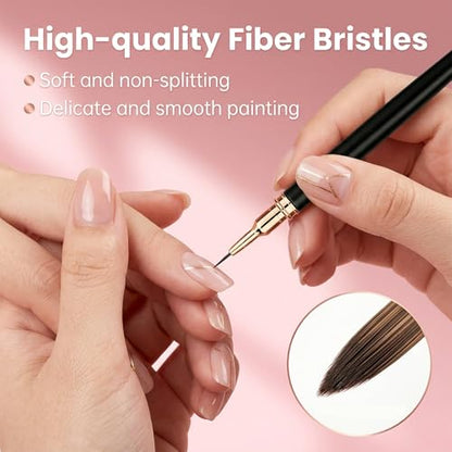 5PCS Metallic Nail Art Liner Brushes Set, Fine Painting Nail Brushes for UV Gel Polish, Detail Drawing & Long Line Design, Nail Art Tools Sizes 5/8/12/20/25mm