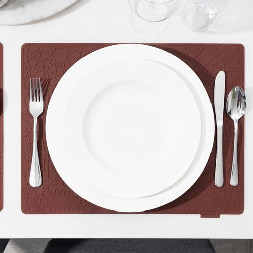 Modern Silicone Placemat Set of 2- Table Protector for Dining Room Table, Kitchen, Craft Mat- Non-Toxic, Anti-Slip, Dishwasher Safe, BPA Free, Heat Resistant - (Maroon) - color: Red
