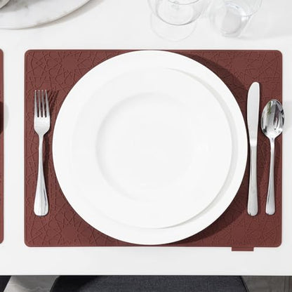 Modern Silicone Placemat Set of 2- Table Protector for Dining Room Table, Kitchen, Craft Mat- Non-Toxic, Anti-Slip, Dishwasher Safe, BPA Free, Heat Resistant - (Maroon) - color: Red