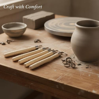 Wooden Pottery Trimming Tools, 5-Piece Sculpting Set for Clay Shaping and Detailing, Handheld Carving Kit for Wheel Throwing and Hand Building (Set of 5) - color: Beige