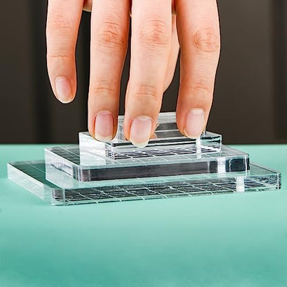 Briartw Clear Acrylic Stamp Block Kit with Grid Lines,3 Pieces Acrylic Stamp Block Clear Stamping Tools Set with Grid Lines for Scrapbooking Crafts Card Making,Thickness 8mm,Rectangles and Squares - color: 3 Pcs Square/Rectangle
